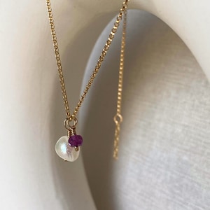 Real pearl and ruby stone necklace- perfect for mothers day- gift for her- dainty and hypoallergenic