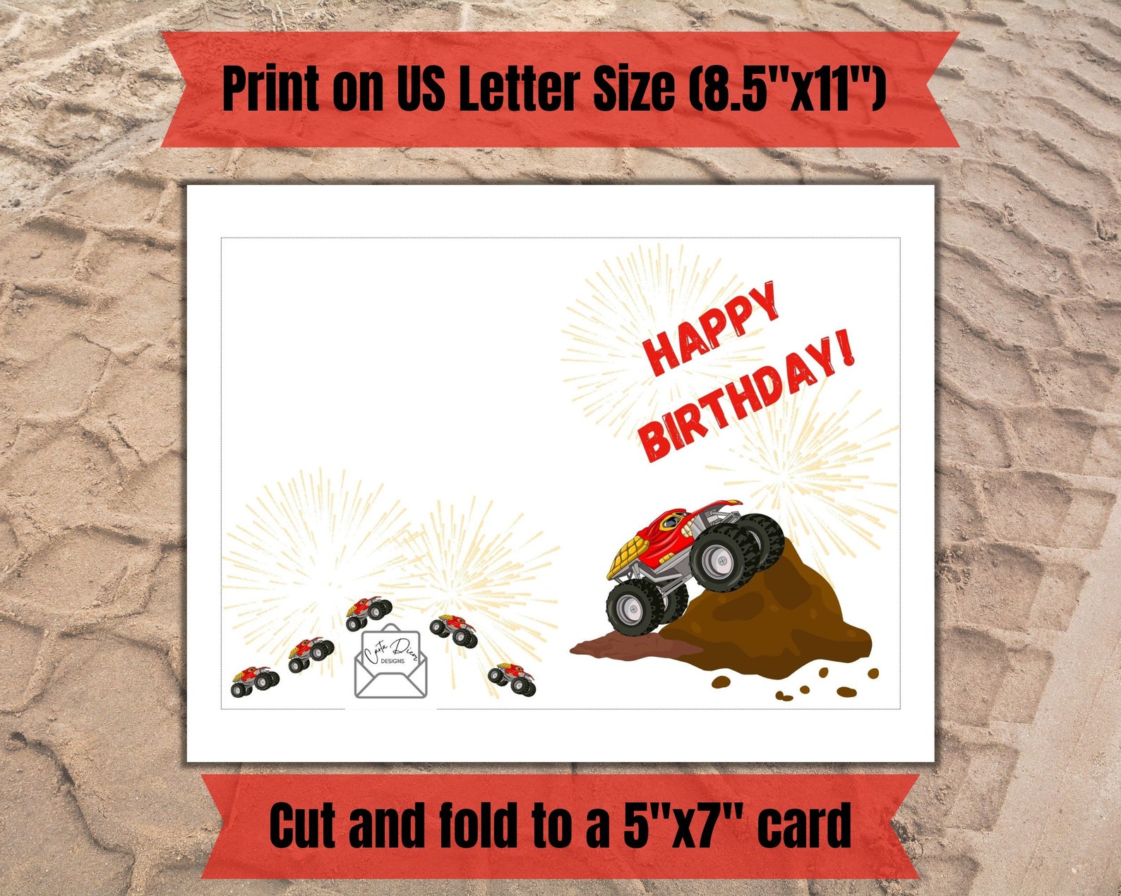 Printable Monster Truck Birthday Card Digital 5x7 Card Red Monster Il 1588xN.4691301511 K5br
