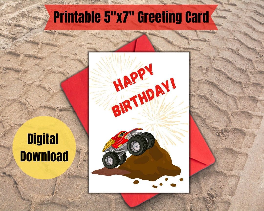 Printable Monster Truck Birthday Card Digital 5x7 Card Red Monster Il 1080xN.4643058700 L069