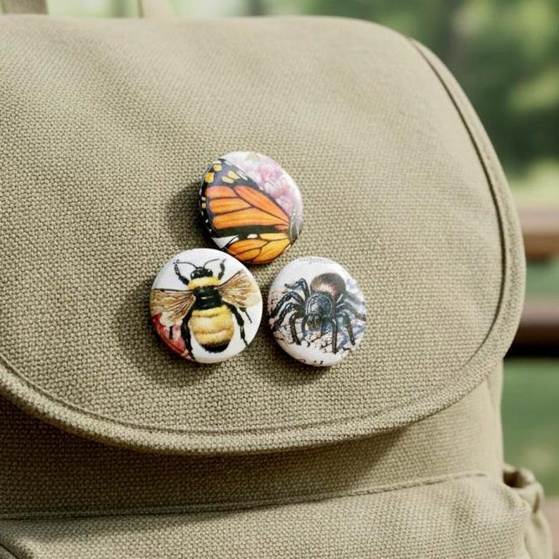 6 Upcycled Insect Pin Buttons, Random Vintage Science Illustration - Etsy