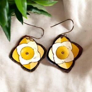 Vintage Tin Flower Earrings: Riveted Rustic Dangle Jewelry