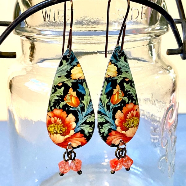 Vintage Inspired Floral Tin Earrings, Up-Cycled One of a Kind Jewelry Perfect for Everyday, Beach & Festival Accent Piece, Anniversary Gift