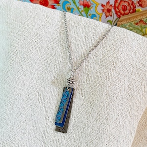 Blue Vintage Tin Pendant Necklace Layered Beaded Upcycled Recycled Repurposed Jewelry Unique One Of A Kind 10 Anniversary Gift For Her OOAK