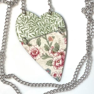 Floral Vintage Tin Valentine Heart Pendant Necklace, Upcycled BOHO Jewelry, Unique Hippie Gift, 10th Anniversary Tin Gift For Her