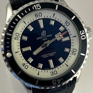 Vintage Breitling Super Ocean Automatic Swiss Blue Dial Analog Men's Wrist Watch Free Shipping