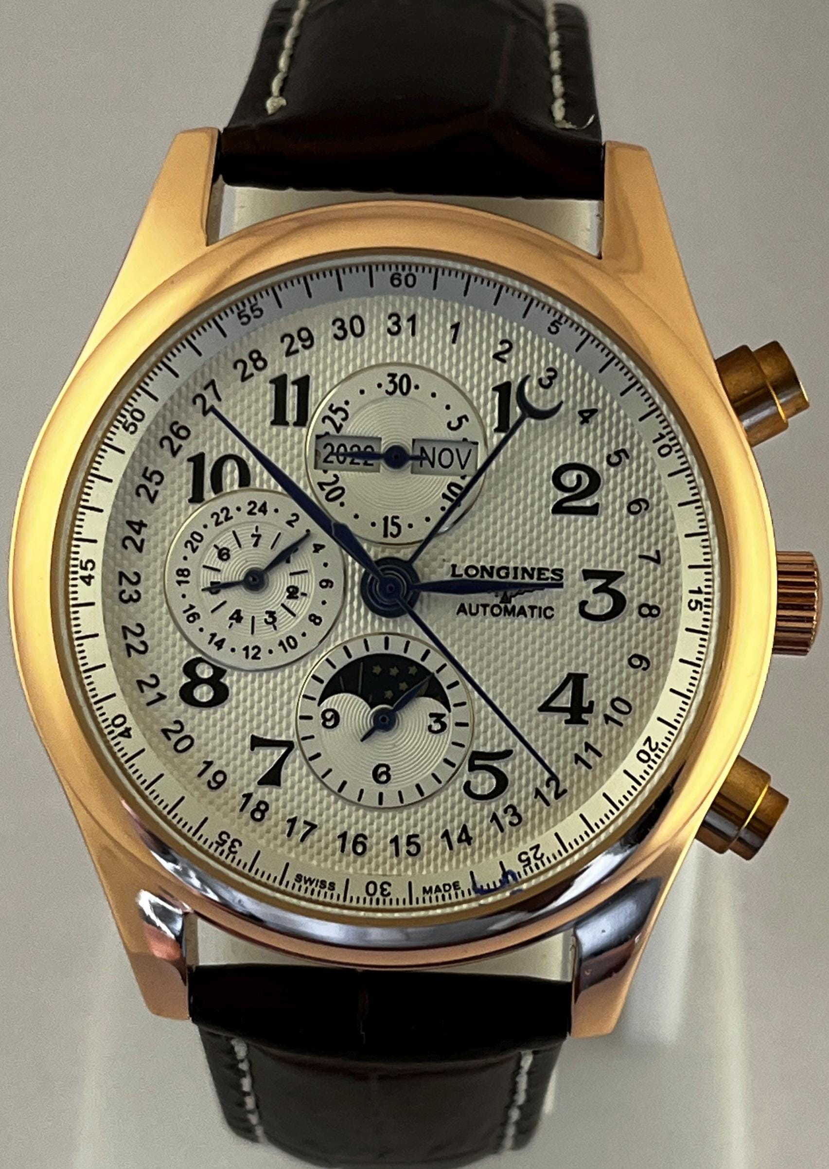 Vintage Longines Chronograph Automatic White Dial Men's Wrist Watch Free Shipping