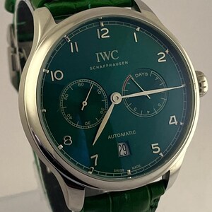 Vintage IWC Schaffhausen automatisk kronograf grön urtavla analog herrarmbandsur fri frakt