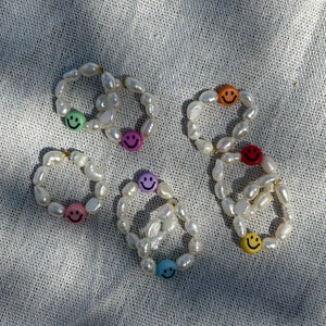 the colorful happy ring, colorful smiley ring, pearl ring, freshwater pearl ring image 3