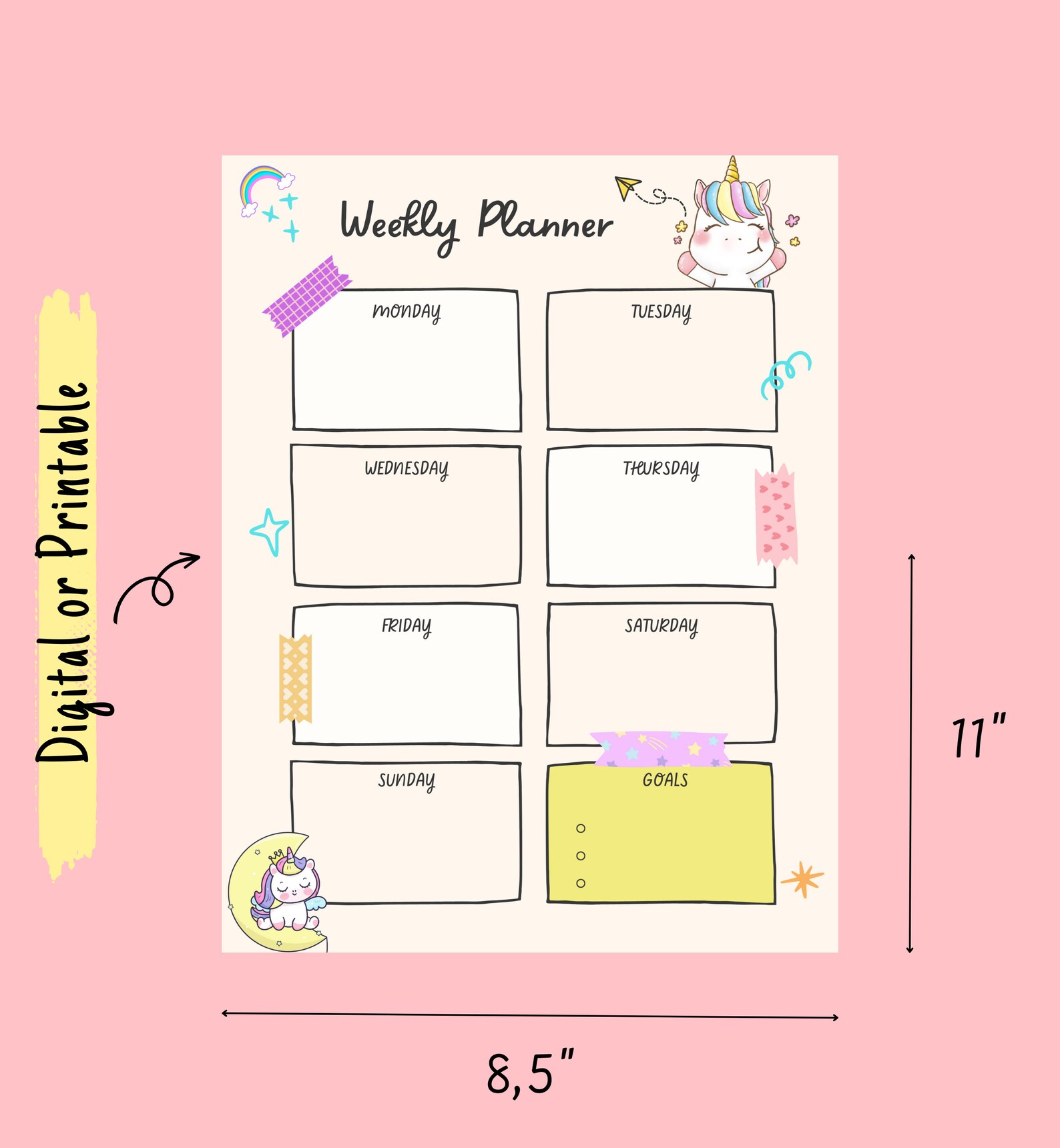 Weekly Planner Printable Weekly Planner Digital Downloandable Weekly ...