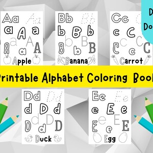 Libro para colorear ABC imprimible / Libro para colorear del alfabeto imprimible / Coloración y rastreo del alfabeto / Rastreo y coloración ABC / Reconocimiento de letras