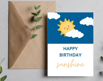 Editable Sunshine Birthday Card, Printable Canva Template (PNG, PDF)