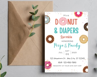 Bearbeitbares Donut Windeln Baby Sprinkle Einladung (Digital)