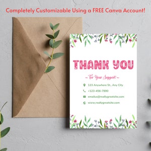 5x7 印刷可能なサンキューカード ビジネステンプレート Etsy 中小企業 ご購入ありがとうございます 編集可能な顧客パッケージ 花柄
