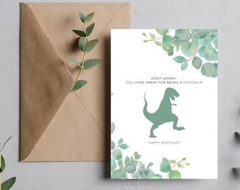 Funny Dinosaur Birthday Card, Editable Printable, 5x7 (PNG PDF)