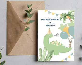 Editable Dinosaur Birthday Card, Printable Kids Party (PNG, PDF)