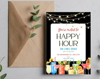 Editable Happy Hour Invitation, Cocktail Party Printable (Canva Template)