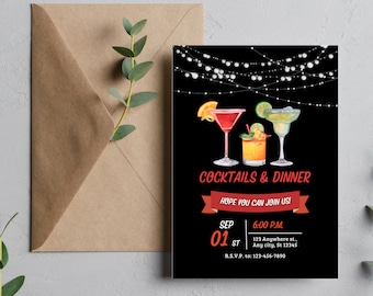 Editable Cocktail Party Invitation, Tropical Summer Theme (Digital Download)