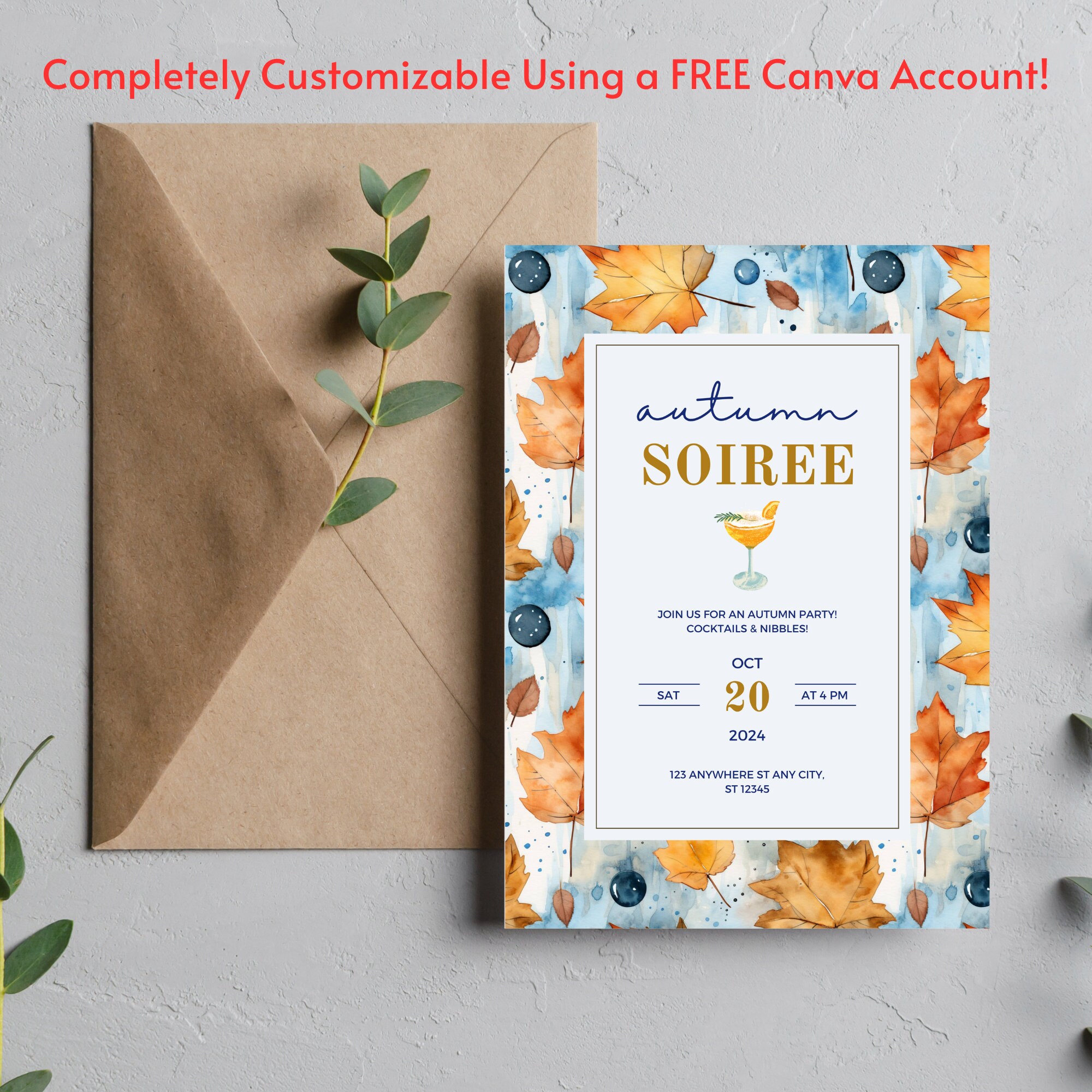 Autumn Soiree Invitation, Cocktail Party Invite (editable Canva ...