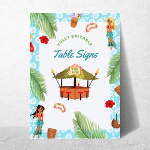 Editable Food and Cocktail Signs For Birthday, Sign For Party, Edit With Canva, Hawaiian, Luau Tiki, Happy Hour, Beach Party, Tropical