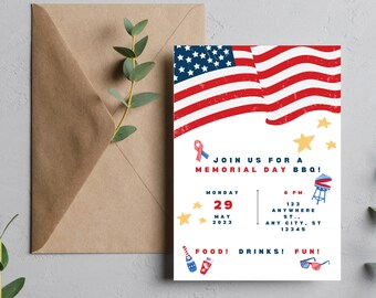 Memorial Day BBQ Invitation, Customizable Picnic Invite (Digital)