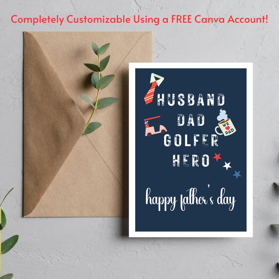 Editable Happy Father's Day, Husband, Dad, Golfer, Hero, Father's Day ...