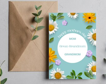 Editable Mother's Day Card, Floral Design (Digital File)