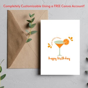 Bewerkbare grappige verjaardagskaart, afdrukbare verjaardagskaart, cocktail cheers afdrukbare verjaardagskaart, verjaardagskaart, instant download PNG PDF 5x7