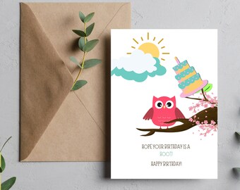 Editable Owl Birthday Card, Kids Printable, Funny Birthday (PNG, PDF)