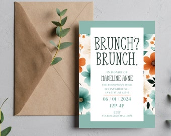 Editable Floral Brunch Invitation Template, Instant Download (Canva)