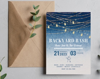 Editable Backyard Bash Invitation, BBQ Party (Canva Template)