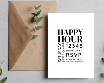 Editable Happy Hour Invitation, Modern Minimalist Design (Digital Evite)