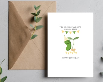Editable Funny Birthday Card, Human Bean Design (PNG, PDF)