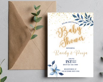 Editable Baby Shower Invitation, Blue Floral, Canva Template (Digital Download)