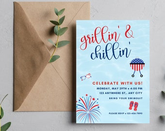 Memorial Day BBQ Invitation, Summer Pool Party Invite (DIY Printable)