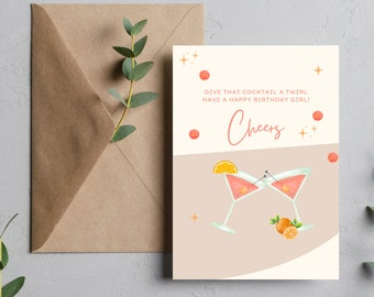 Funny Cheers Birthday Card, Editable Cocktail Design (PNG PDF)
