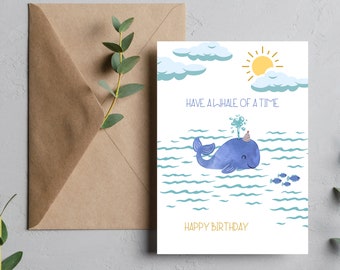 Editable Whale Birthday Card, Funny Printable (PNG PDF)