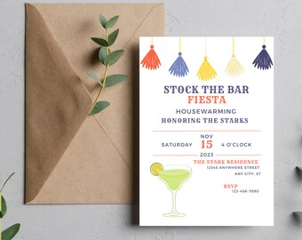 Editable Stock the Bar Fiesta Invitation, Housewarming (Canva Template)