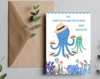 Editable Father's Day Card, Octopus Design (Canva Template)