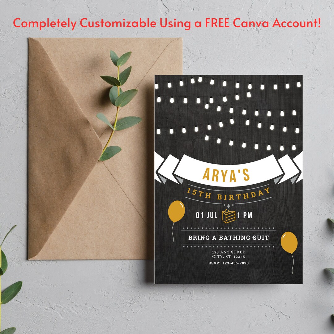 Editable 5x7 Birthday Invitation Template, DIGITAL DOWNLOAD, 5x7 Party ...