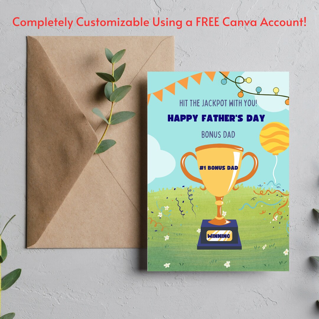 Editable Bonus Dad Father's Day Card, Canva Template (digital Download ...
