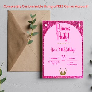 Instant Download Template Digital, Editable Princess Birthday Invitation, Pink and Gold Little Princess Invitations, Princess Party, 1st