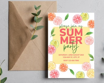 Editable Summer Party Invitation Template (5x7, Canva)