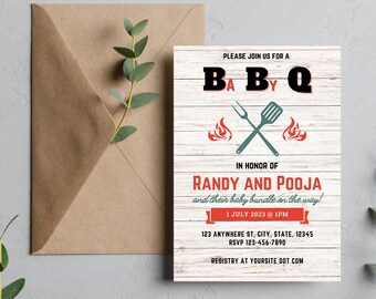 BBQ Baby Shower Invitation, Gender Neutral, Summer (Digital Template)