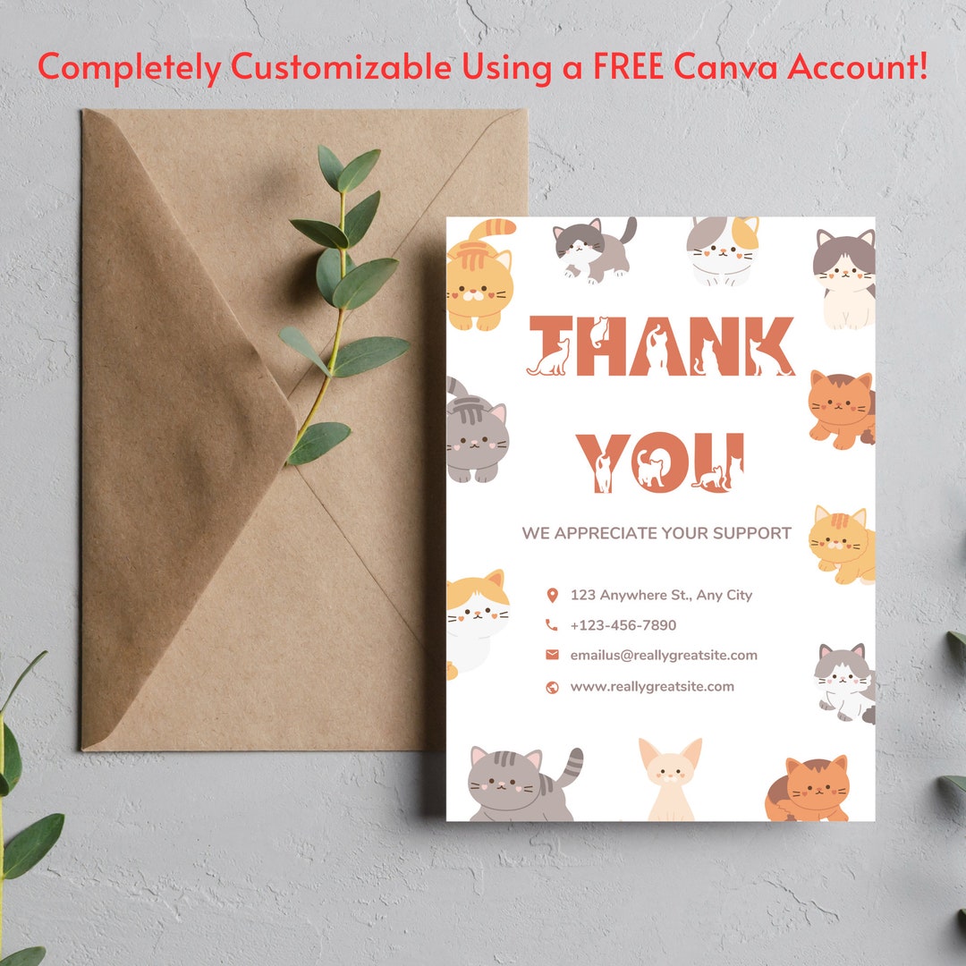 Cat Business Thank You Card Template, Editable 5x7 (canva) - Etsy