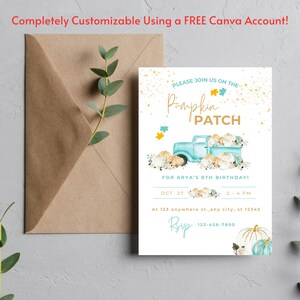Editable Birthday Invitation Fall Birthday Autumn Birthday Farm Truck Pumpkin Patch Any Age Personalized Printable Invitation