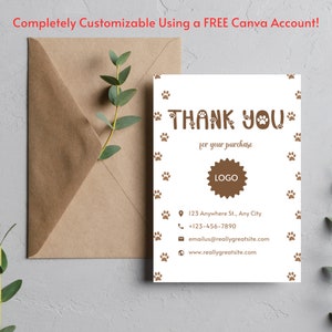 5x7 Printable Thank You Cards Business Template Etsy Small Business Thank You For Your Purchase Editable Customer Packaging Dog Puppy Pets