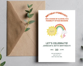 Funny Adult Birthday Party Invitation, Cocktails, Editable Canva Template (Digital Download)