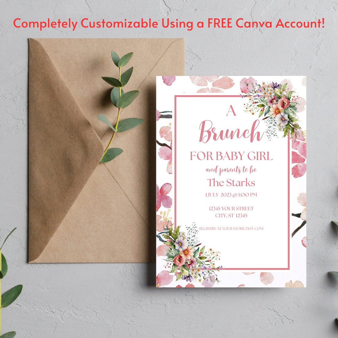 Floral Baby Shower Invitation Template, Editable Canva Invite (5x7) - Etsy