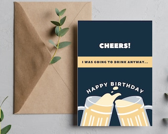Funny Beer Birthday Card, Editable Printable (PNG, PDF)
