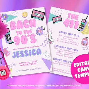 Bach to the 90's Bachelorette Weekend Invitation and Itinerary Editable Template